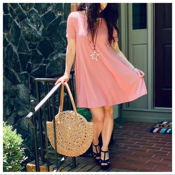 CHIC ROSE T-SHIRT SIDE POCKET SWING DRESS - Picture 4 of 10